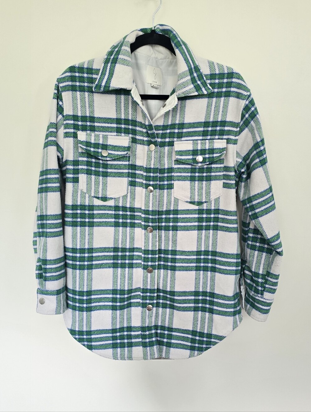 Joie Green Blue & White Plaid Flannel Shacket Shirt Jacket Size Small - Picture 2 of 12